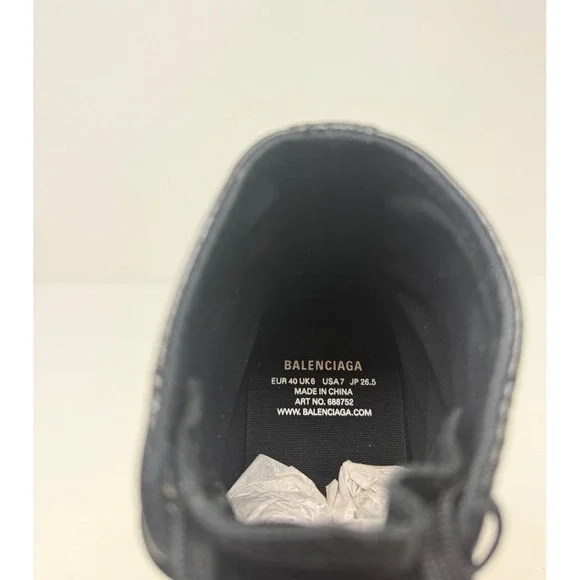 Balenciaga Paris High Top Sneaker Black Leather Size 7 US 40 EU - Picture 5 of 7